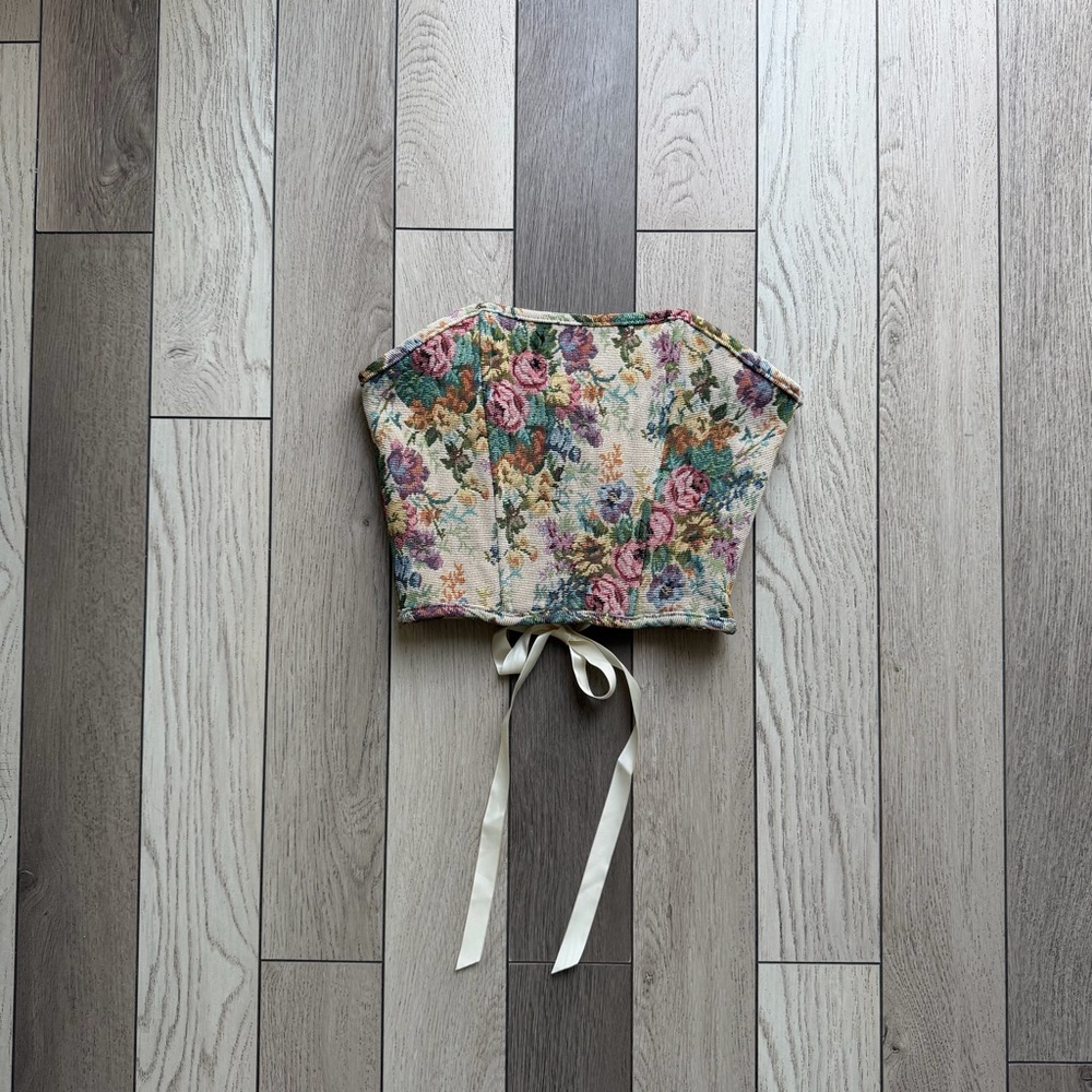 Princess Polly Floral Cropped Bustier Top in Cream Multi